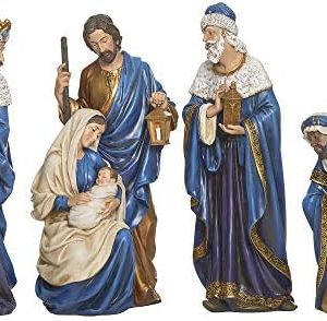Joseph's Studio Nativity Set - 4-Piece 15" High Blue and Gold Religious Christmas Decoration for Home Décor